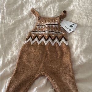 Zara Tan Knit Baby Overalls
